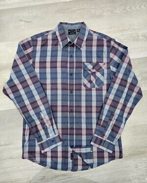 Burnside Mens M Blue/Red Plaid Cotton Button Up Long Sleeve EUC